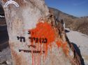 Local Arabs spilled paint on the memorial stone at the murder's first year date (photo: Saria Rosenfeld)